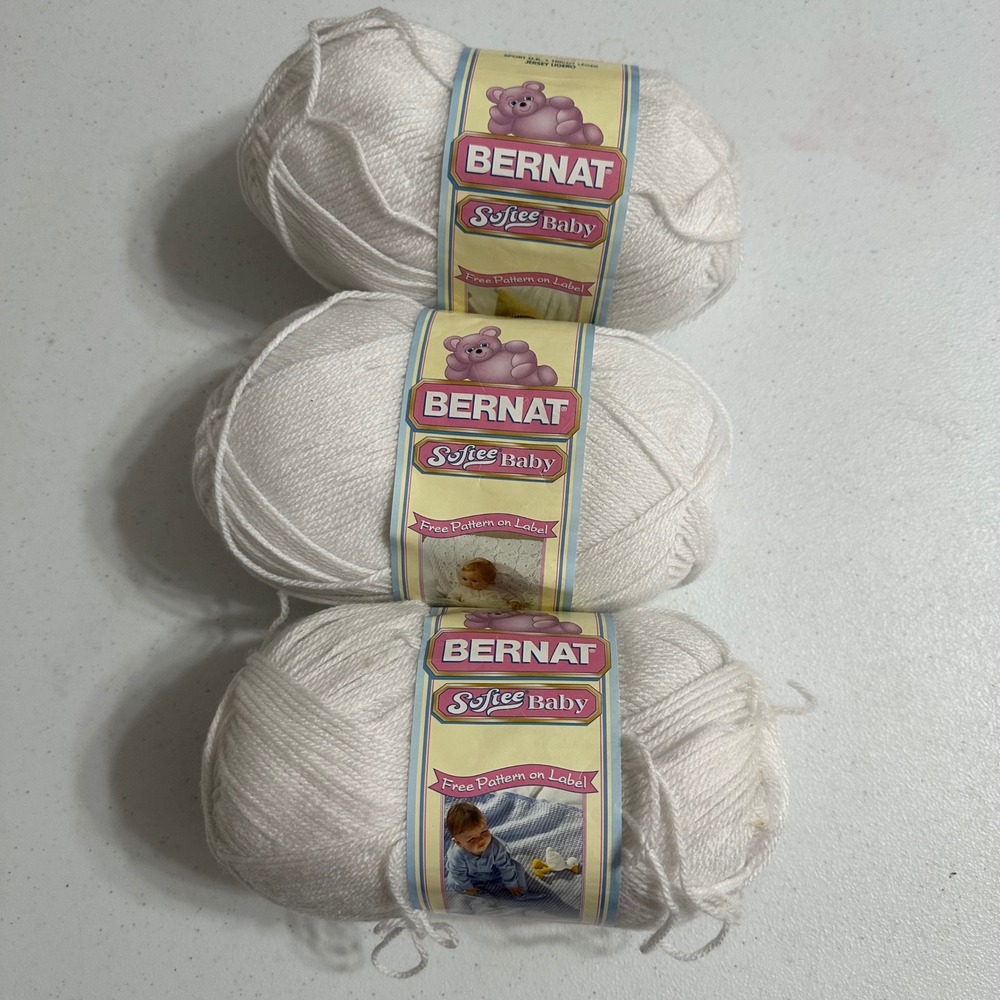 Bernat Softee Baby Yarn Sport DK Acrylic 3 Pack Lot of Skeins White 15 oz Unused